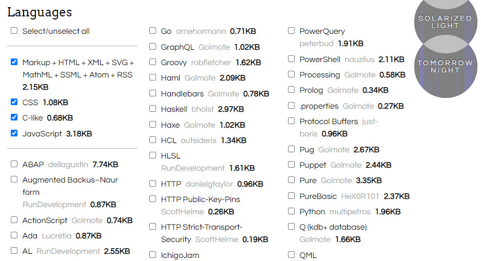 prism代码高亮,编程语言选择